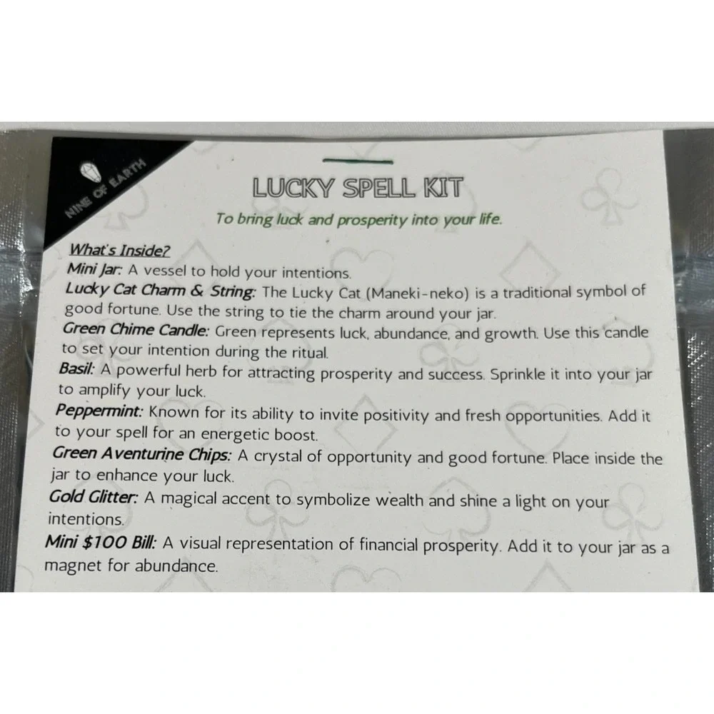 Nine of Earth Lucky Spell Kit Abundance Prosperity Green Aventurine Maneki-neko